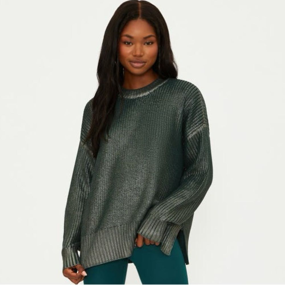 Beach Riot Callie Oversize Crewneck Sweater in Metallic Pine Size Medium